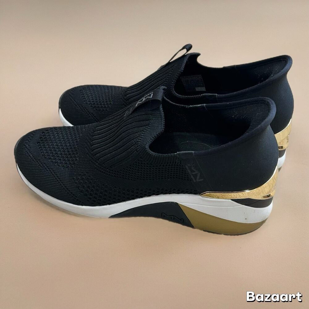 Mark Nason Skechers Slip‑Ins Women’s 9.5 M Black Gold Wedge Sneakers Preowned - Picture 2 of 7